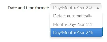Date and time format on the platform
