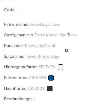 Name, Farben und Beschreibung der App