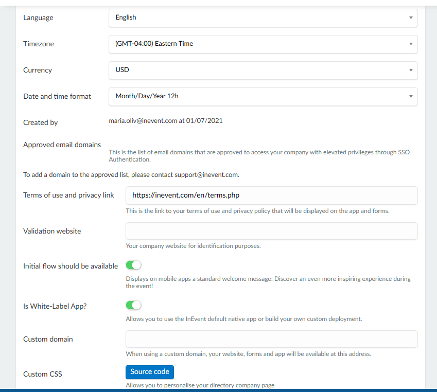 Company details additional settings