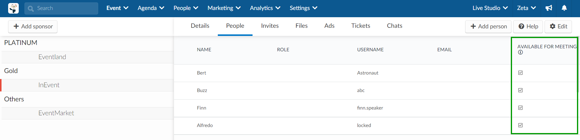 screenshot showing sponsor available for meetings