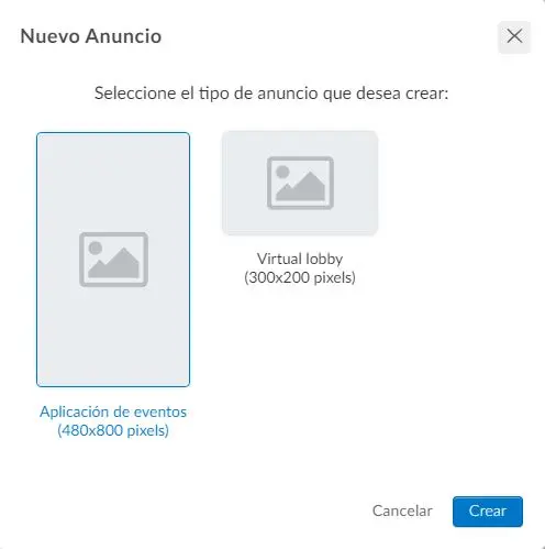 Seleccionar anuncio para la aplicación de eventos o para el Vestíbulo Virtual