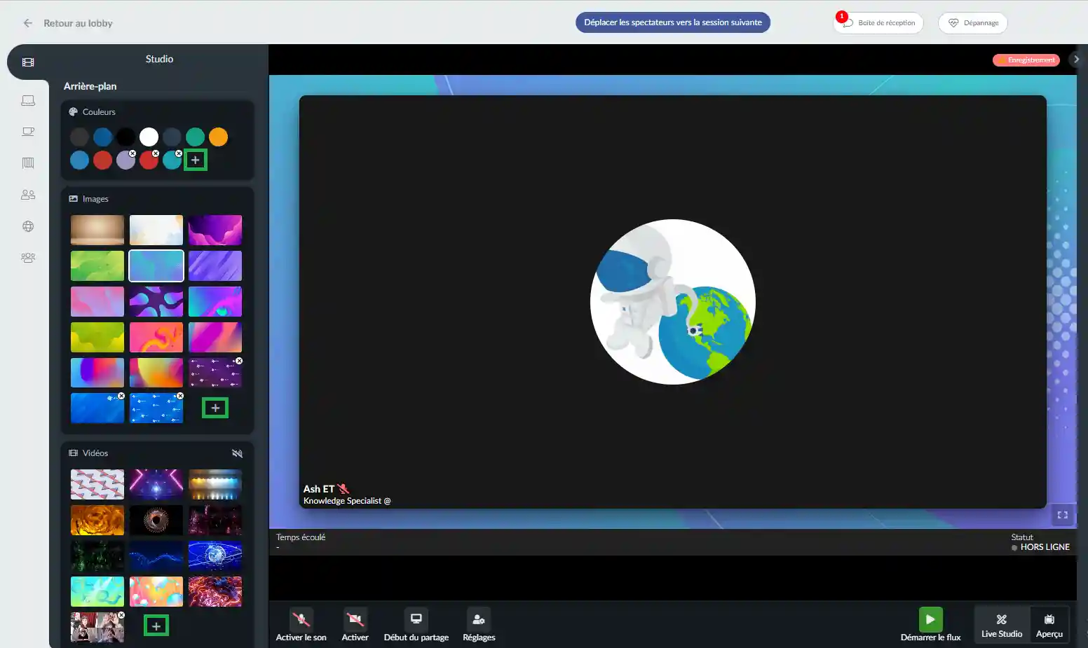 Personnaliser votre live studio avec des couleurs, des images et des vidéos