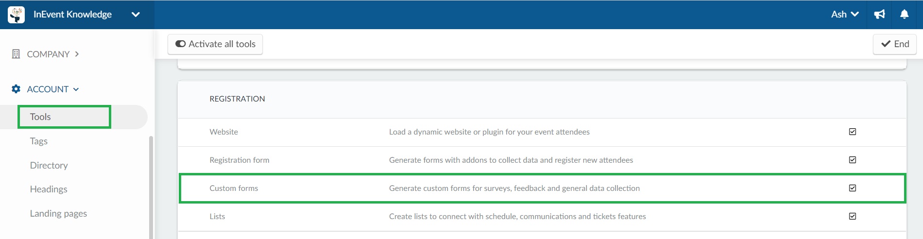Custom forms company level