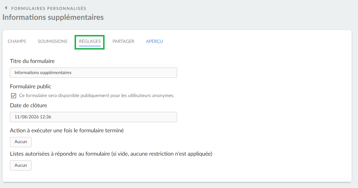 formulaire personnalisé public