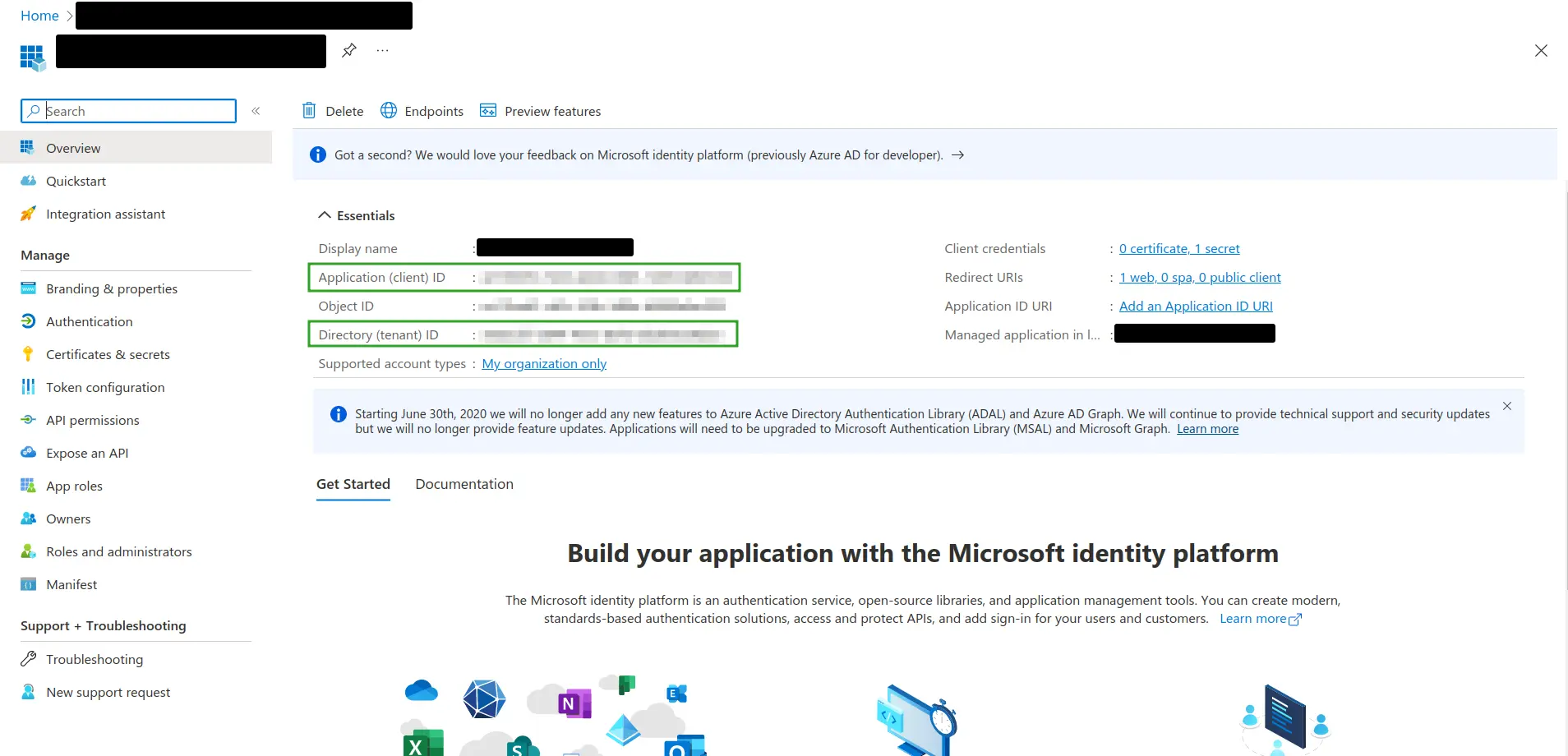 Setting up your app in Azure Active Directory > New registration