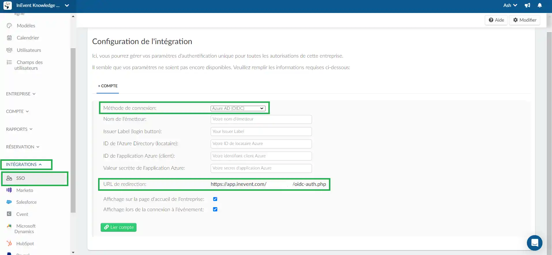 configuration de l'integration  SSO