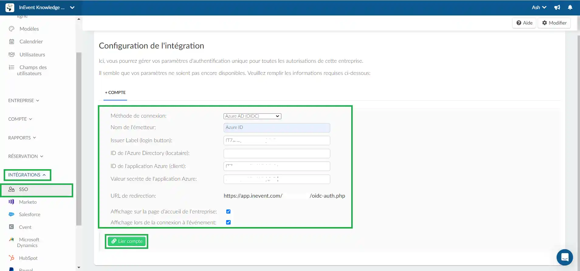 Appuyez sur Lier compte pour terminer le processus de configuration.