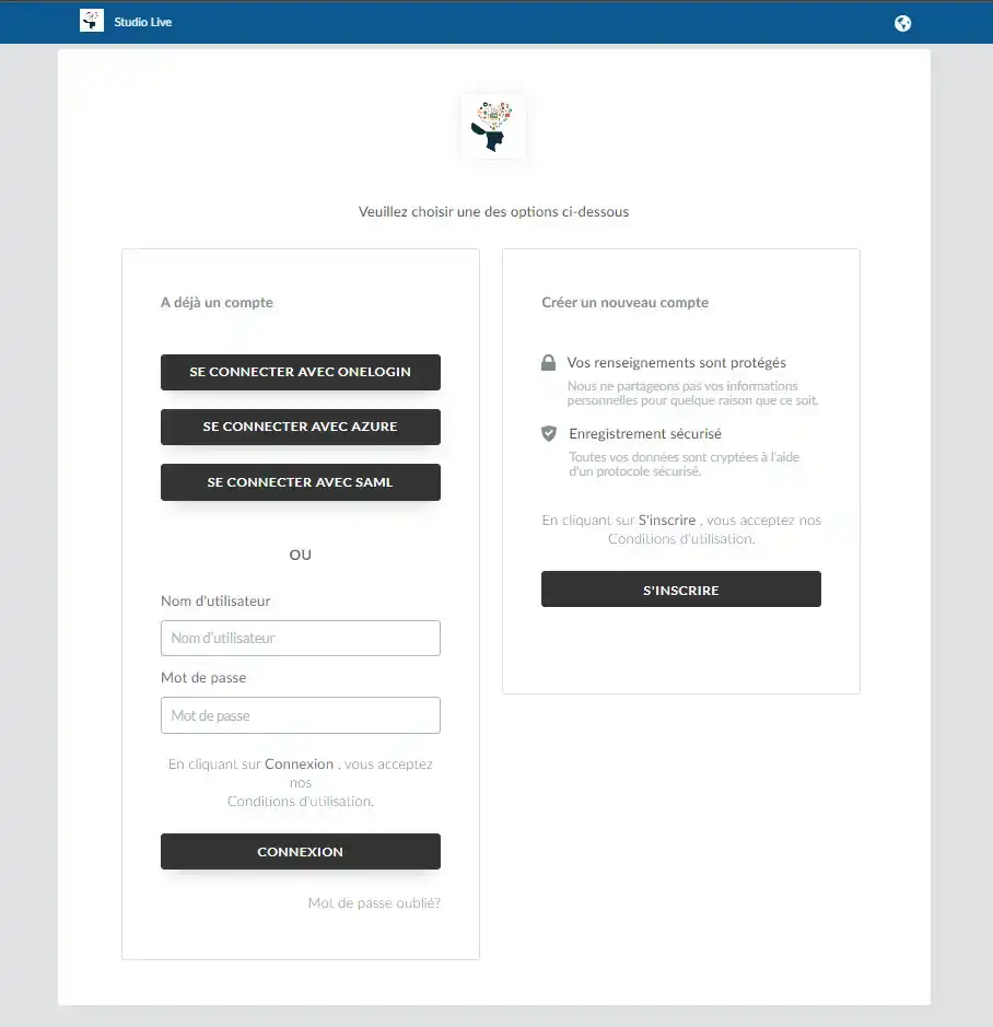 l'interface de connexion au niveau de l'événement avec une option de connexion SSO activée et une connexion non SSO autorisée