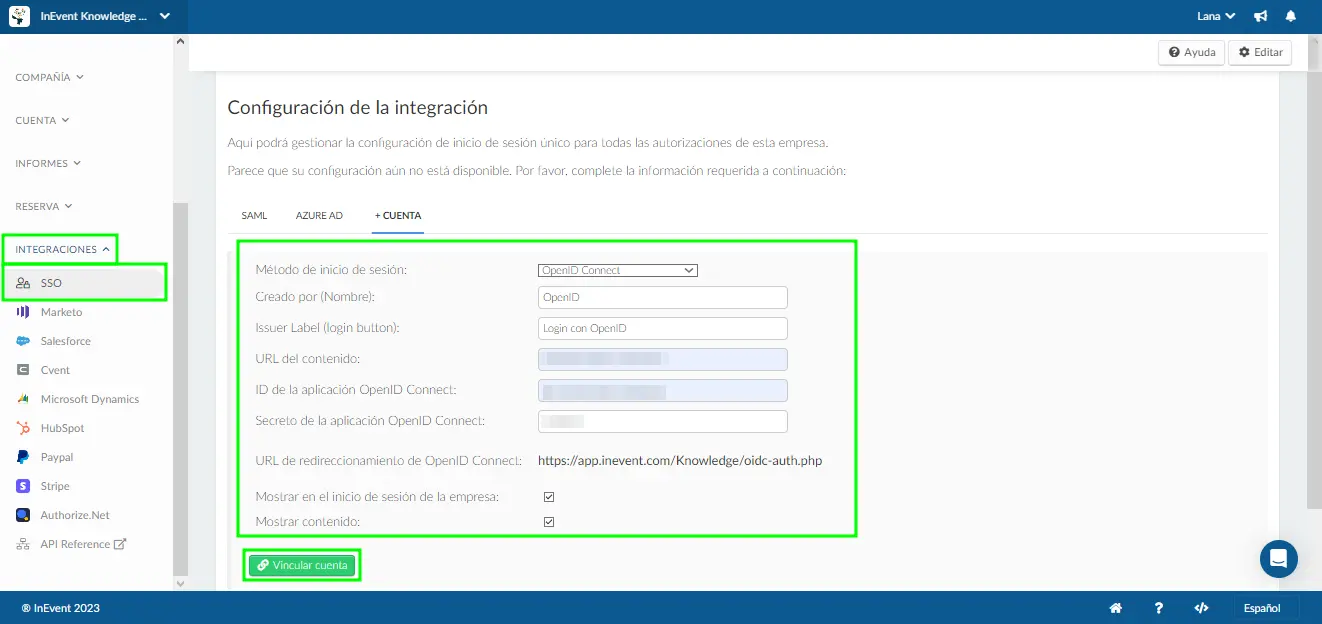 Vincular cuenta OpenID