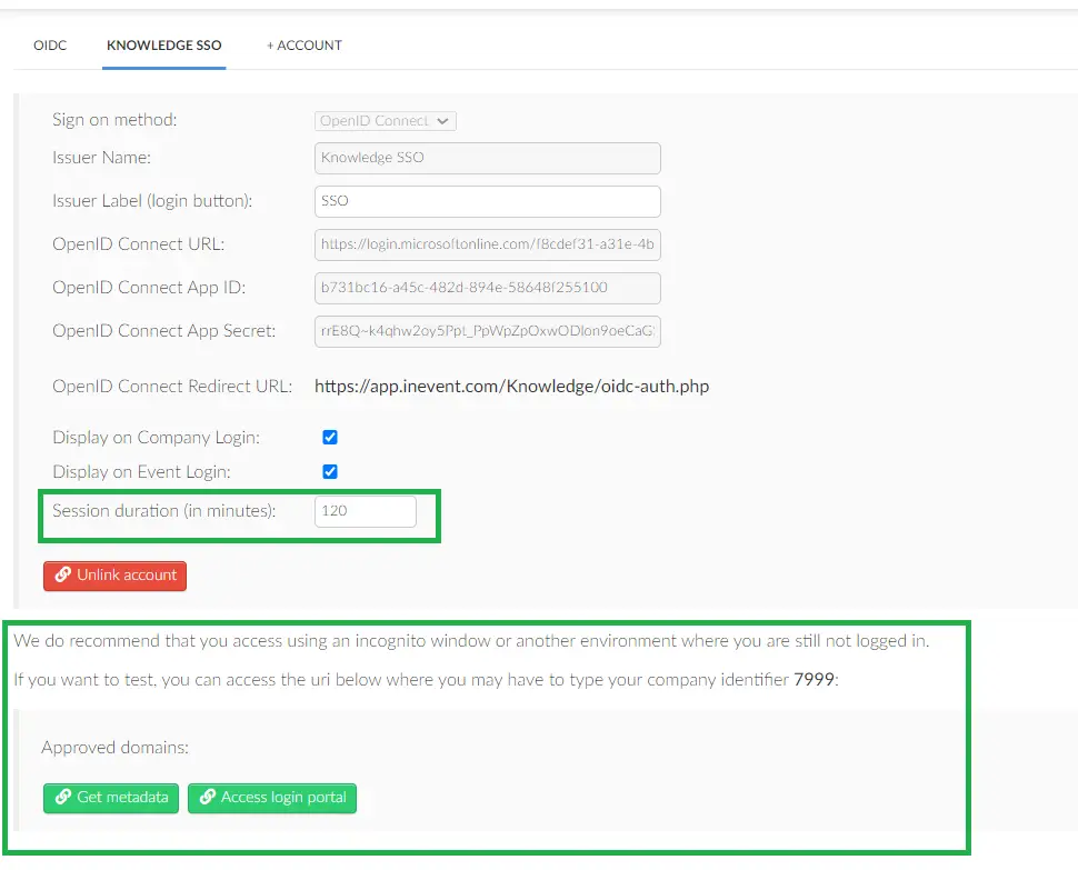 Screenshot showing the configured Azure AD (OIDC) details and the added information.