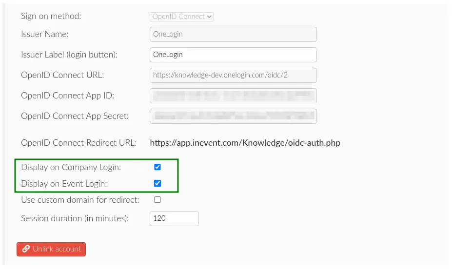 Screenshot showing the SSO Login button display options.