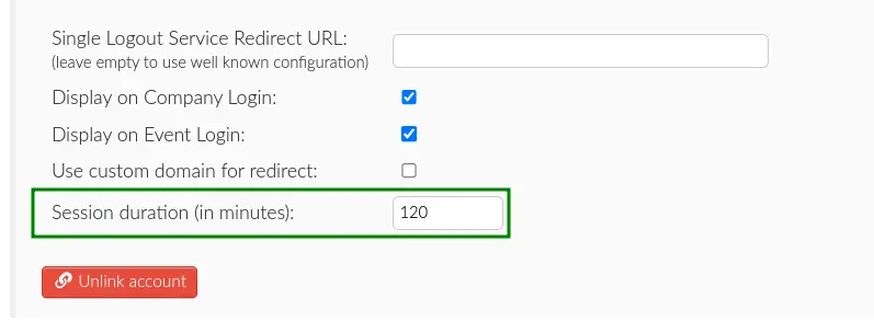 Screenshot showing the session duration field.