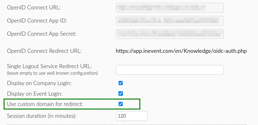 Screenshot showing the Use custom domain for redirect option and effect.