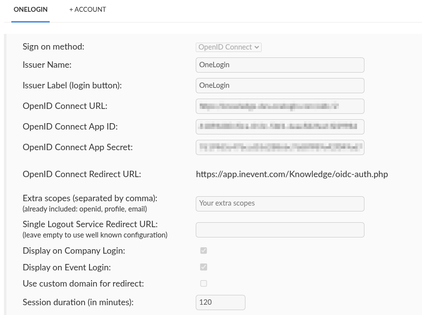 Screenshot of the integrated SSO configuration