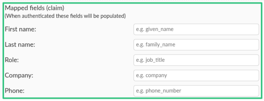 Screenshot showing mapped fields (claims) settings