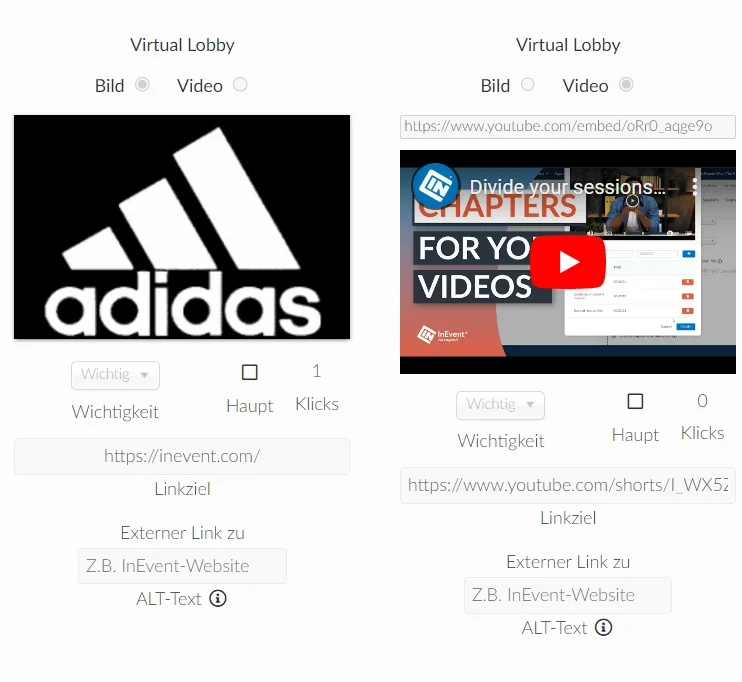 Wenn Sie gesponserte Anzeigen für die Virtual Lobby mit einem Ziellink erstellt haben, können Sie unter Klicks sehen, wie viele Klicks jede Anzeige erhalten hat.