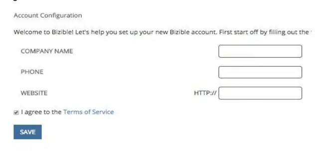 Image showing bizible's Account configuration that you should fill in toset up