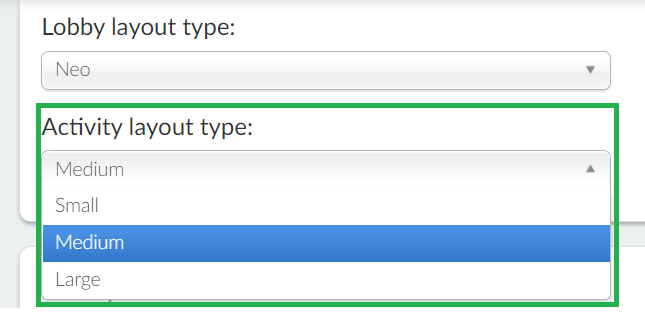 Screenshot of activity layout type options