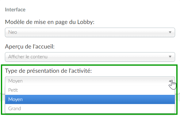 type de présentation de l'activité