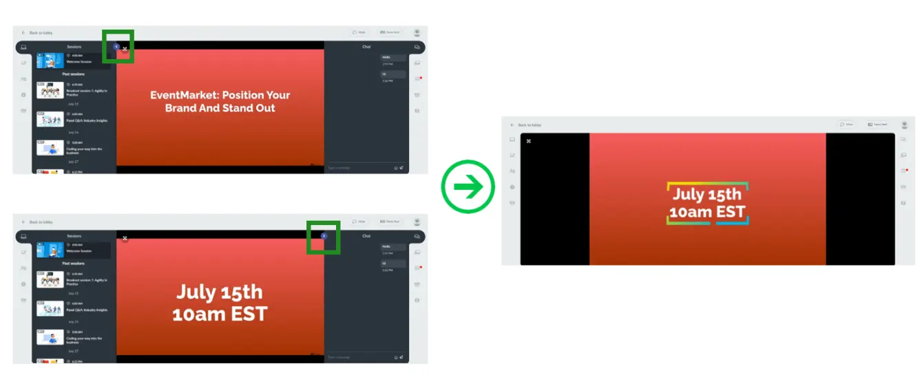 How to collapse left and right columns when inside a session