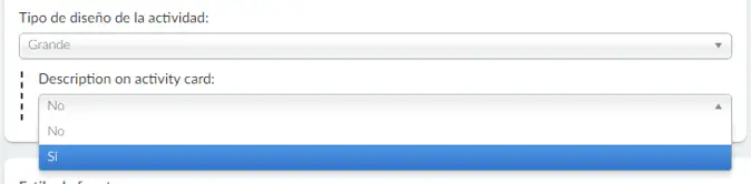 El campo Descripción en la tarjeta de actividad se establece de forma predeterminada a No.
