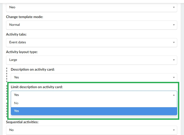 Limiting descriptions on activity cards
