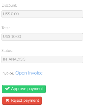 Screenshot of the approve or reject payment buttons.