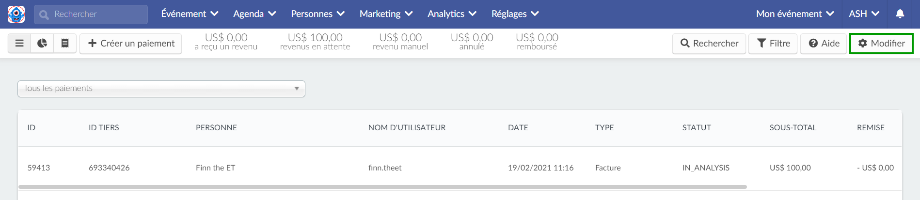 modifier button pour supprimer un paiement