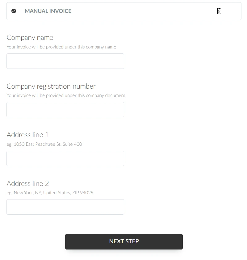 Screenshot of the invoice option fields on the registration form.