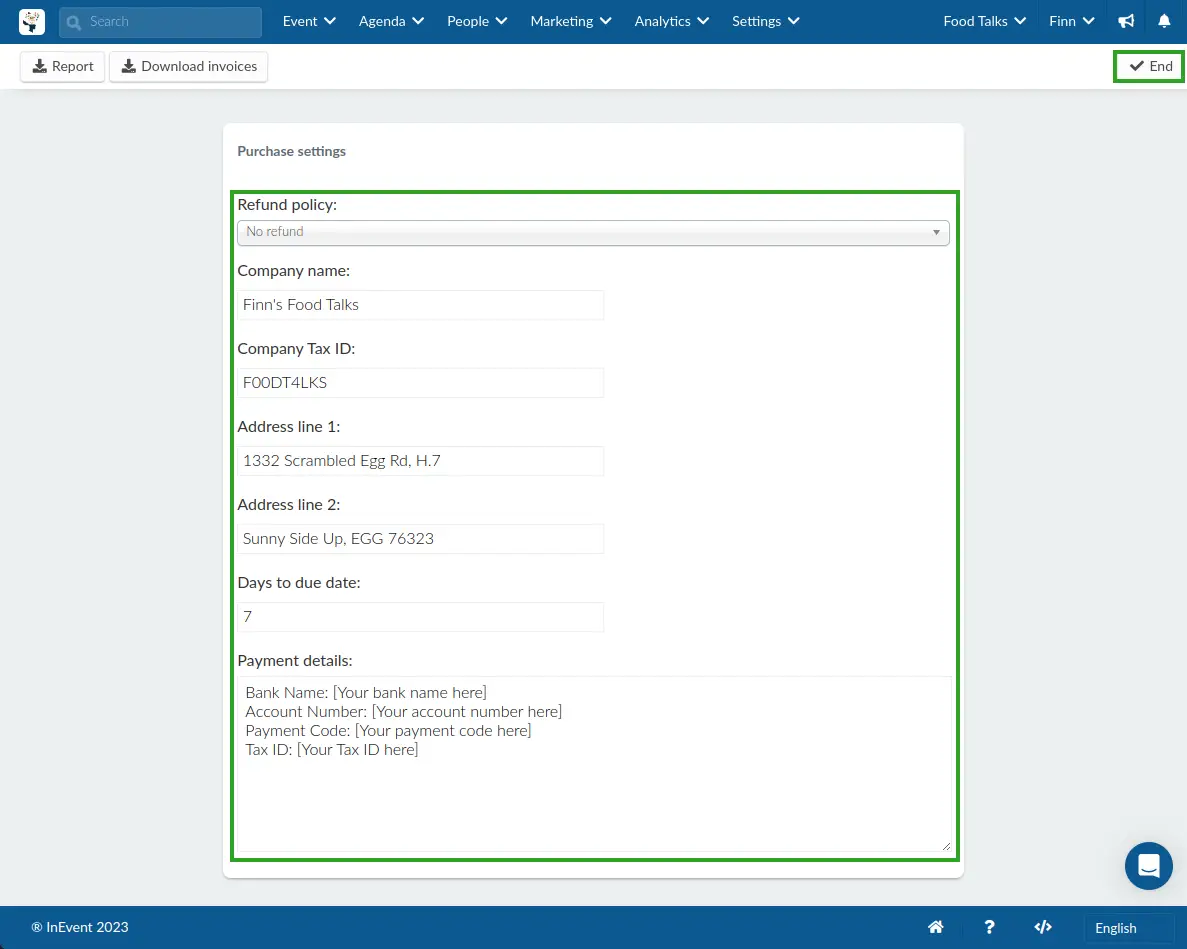 Screenshot showing the Payment settings interface.