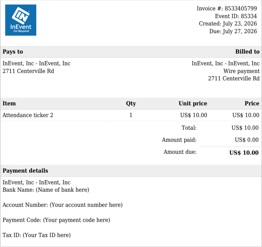 Image showing an example invoice