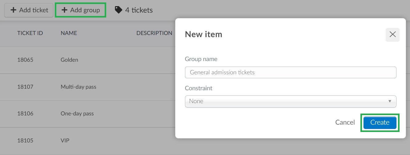 Creating ticket groups