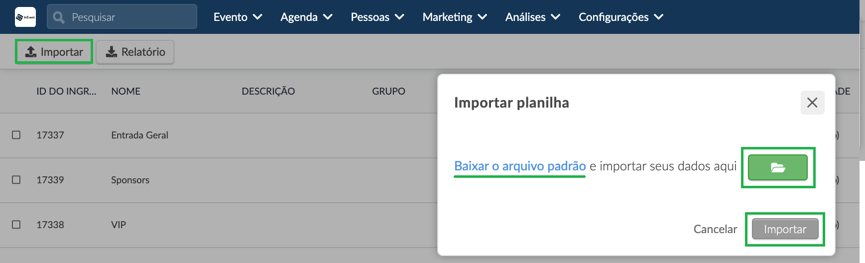 Como importar ingressos em massa