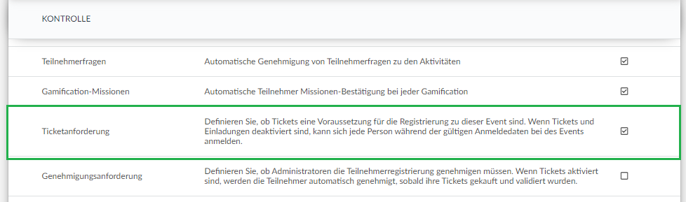 Die Eingabeanforderung für das Ereignis aktivieren