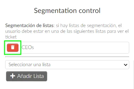 Imagen que muestra cómo eliminar una lista de orientación, simplemente haga clic en el ícono de papelera al lado.