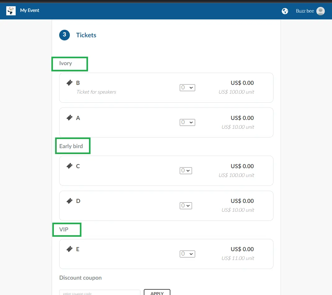 Ticket groups in purchase form