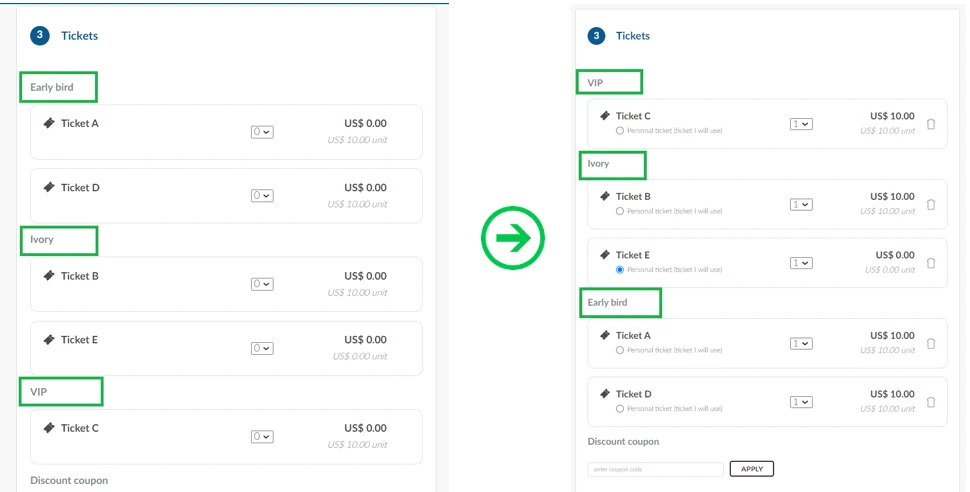 Ticket groups in purchase form