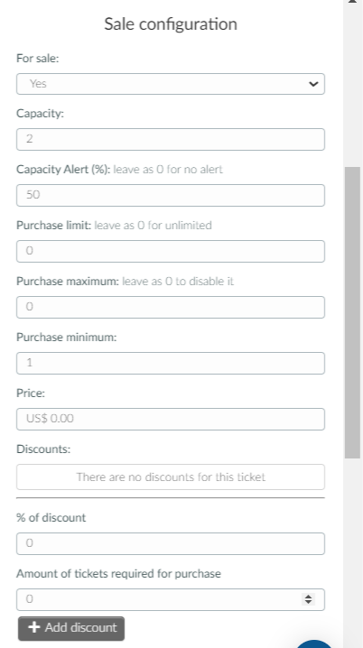 Sale configuration