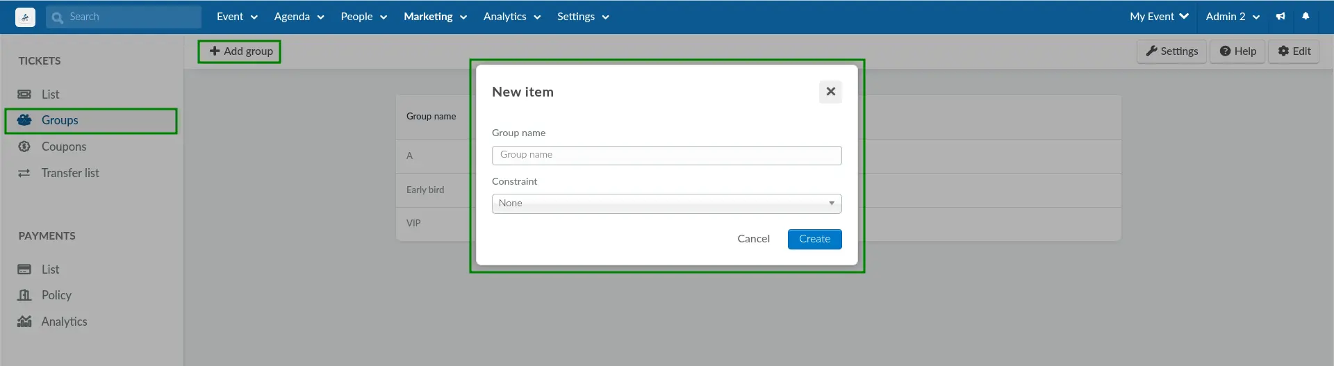 Creating ticket groups