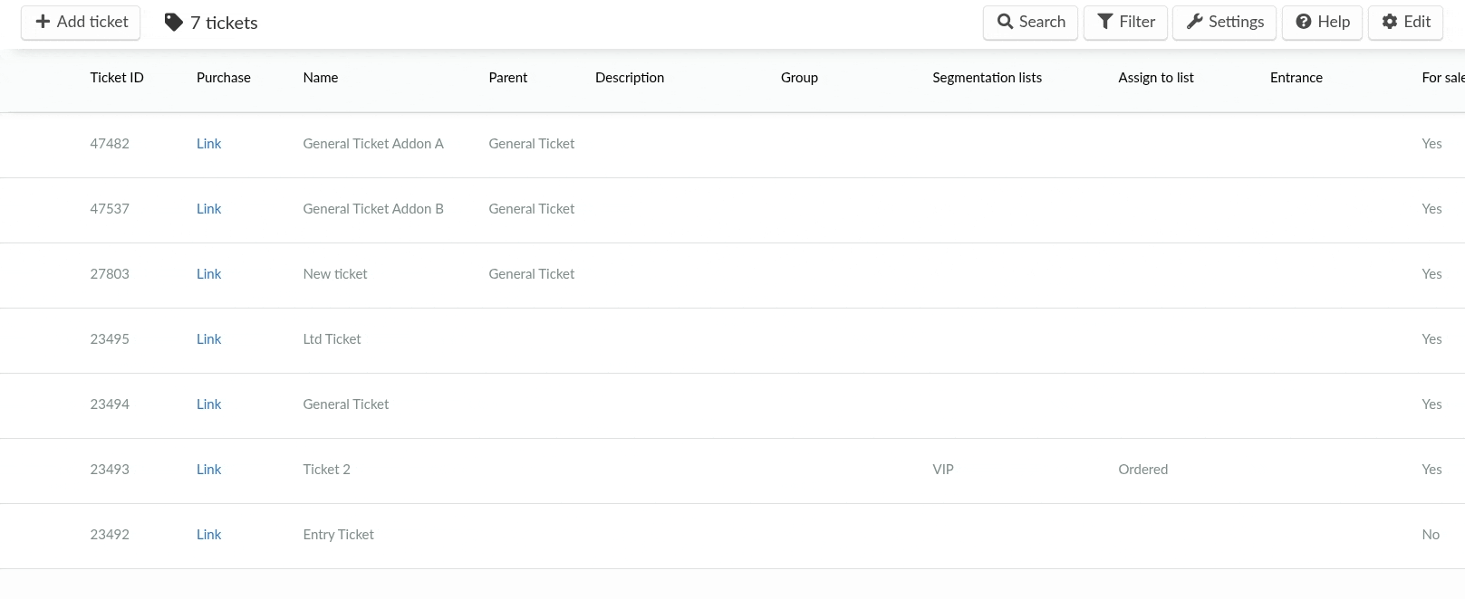 Gif showing how to search for tickets through their name using the search button