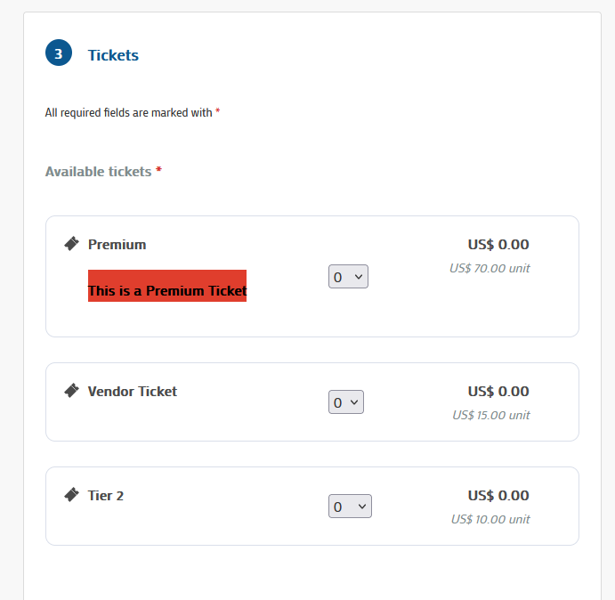 Tickets with Formatting present in the Purchase Form