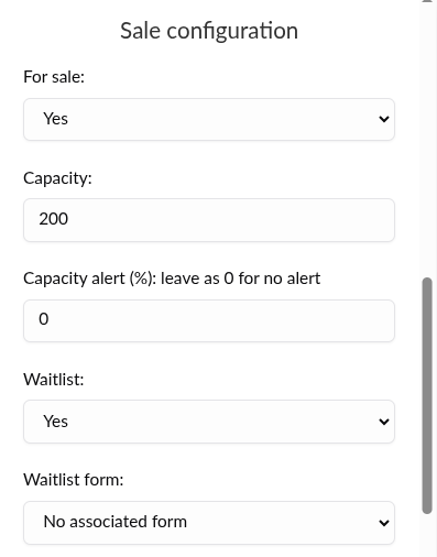 Screenshot showing a ticket setup with waitlist