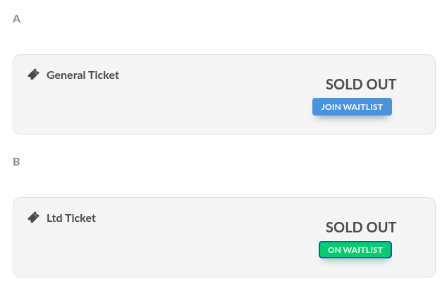 Screenshot showing the ticket waitlist buttons.