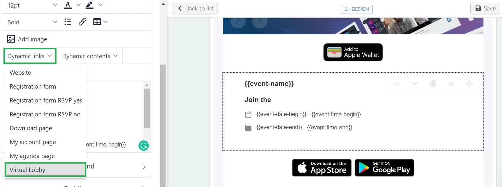 Dynamic links - Virtual Lobby