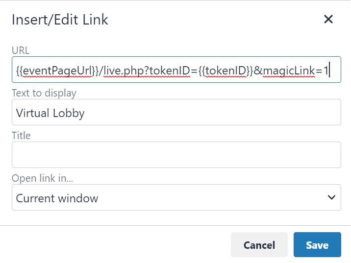 Editando o link do Virtual Lobby no e-mail