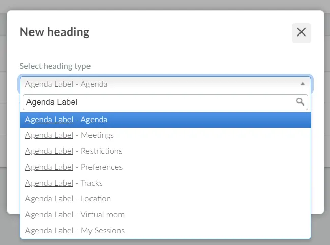Screenshot showing My Agenda headings at the event level.