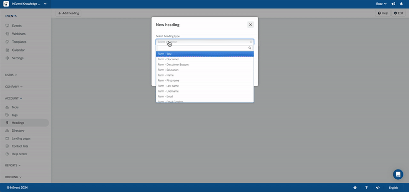 Gif showing how to change the text of a heading on the booking form
