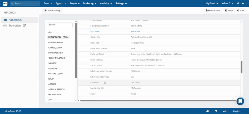 GIF showing how to remove and edit custom headings