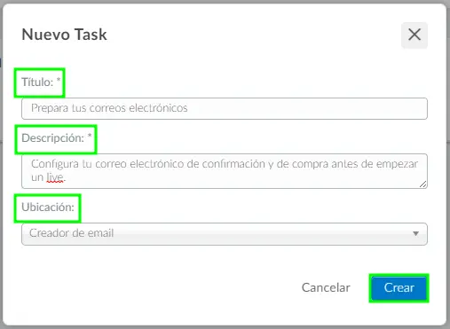 Crear nueva tarea en Wizard