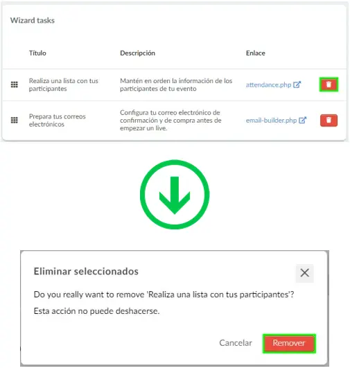 Eliminar una tarea en Wizard